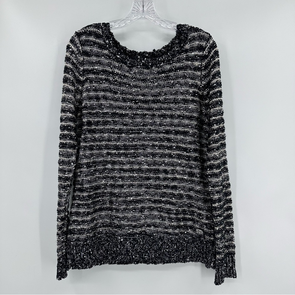 Harley Davidson Sequin Striped Sweater Black Silver Size L